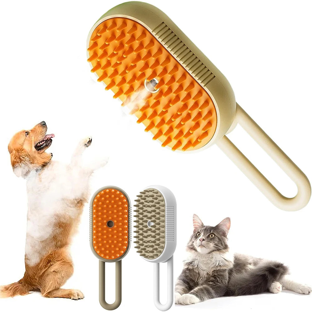 Pet Steamy Brush Electric Spray Cat Hair Brush 3 in1 Steamer Brush for Dog Massage Removing Grooming Supplies Pets Accessories