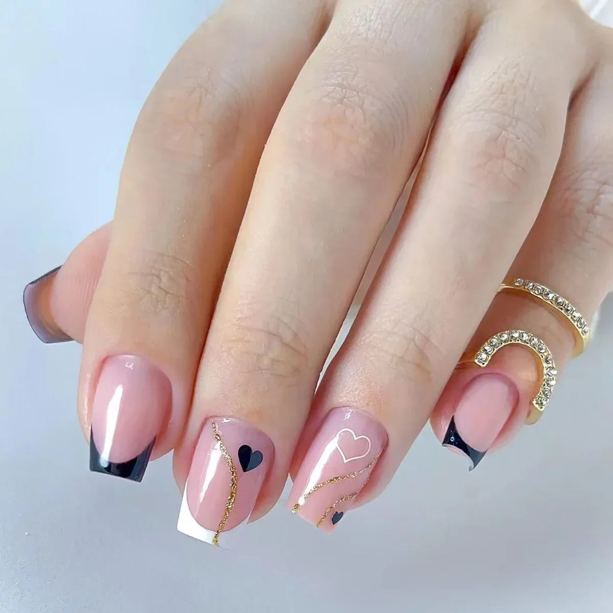 24pcs Pink Korean Style Press-On Nails with White Bow | Full Cover False Nails for Girls & Women | Tonyfinger Store