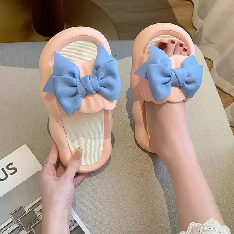 Thick Bow Tie Slippers Women Indoor Home Sandals Couples Bathroom Slides Non-slip Soft House Slippers 2023