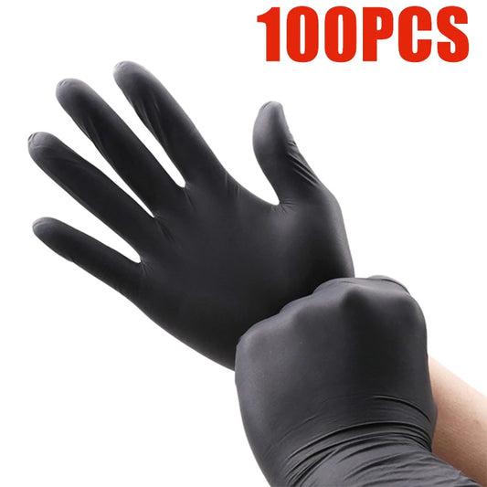 100-Pack Black Nitrile Gloves - Powder-Free, Waterproof, Disposable