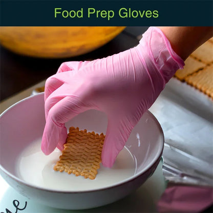 Pink Nitrile Gloves - Latex-Free, Waterproof, Anti-Static, Durable for Kitchen & Work