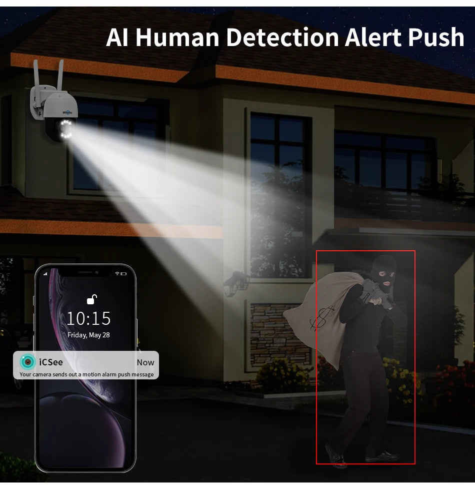 Hiseeu 4K 8MP PTZ WiFi Camera | 8X Zoom | Night Vision | Human Detection