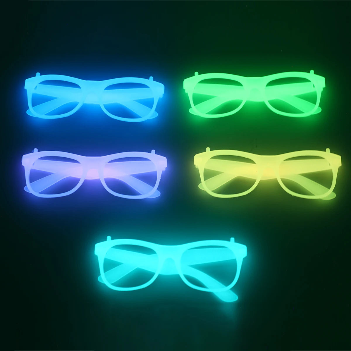 5pcs Solar-Powered Glow-in-the-Dark Glasses - Neon Party Favors for Kids & Adults