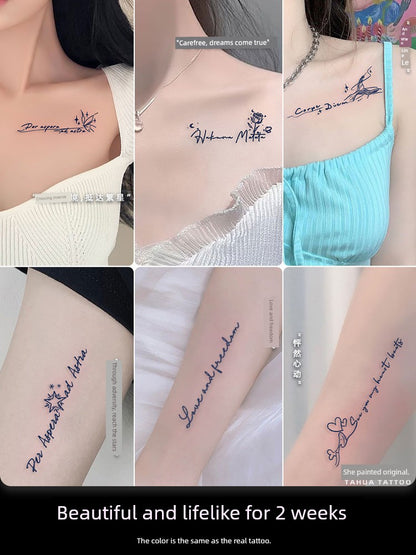 She Painted English Letters Herbal Tattoo Sticker Fancy Female Clavicle Male Waterproof and Durable Grass and Wood Stickers Semi-Permanent