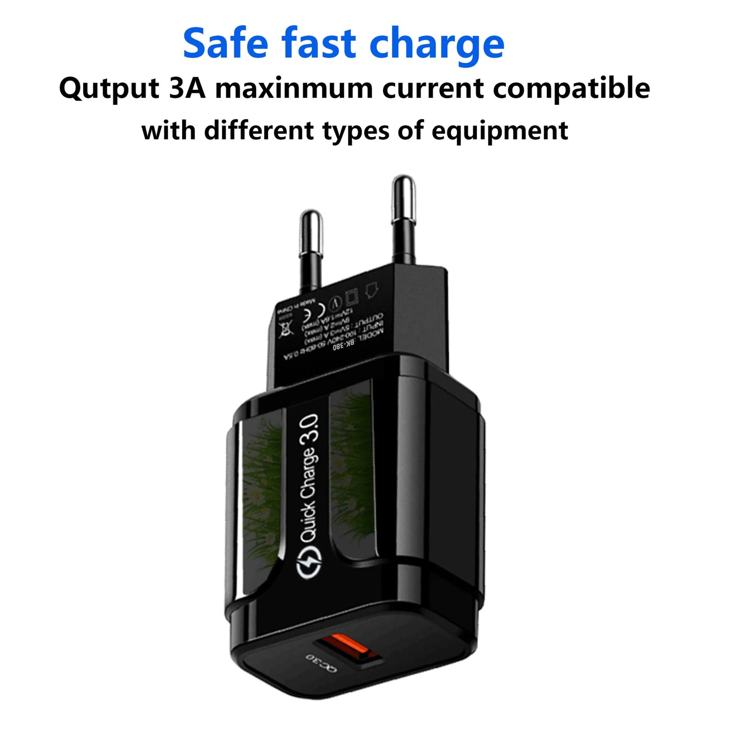 AIXXCO 5V 2A EU Plug QC 3.0 Fast Charger with LED & Dual USB