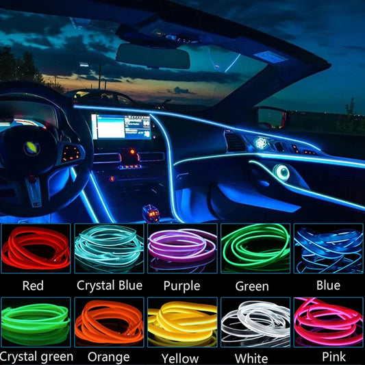 LED Neon Car Interior Lights: 1M, 3M, 5M Flexible Ambient Dashboard & Door Decor