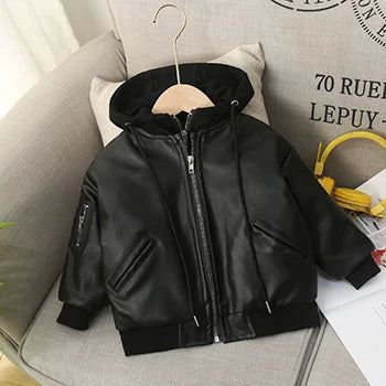 1-8 Year Boys Winter Leather Jacket - Thick Warm Cotton Kids Coat with Hood, Waterproof Zipper Outerwear | Fashionable & Durable Children's Clothing | tonyfinger store