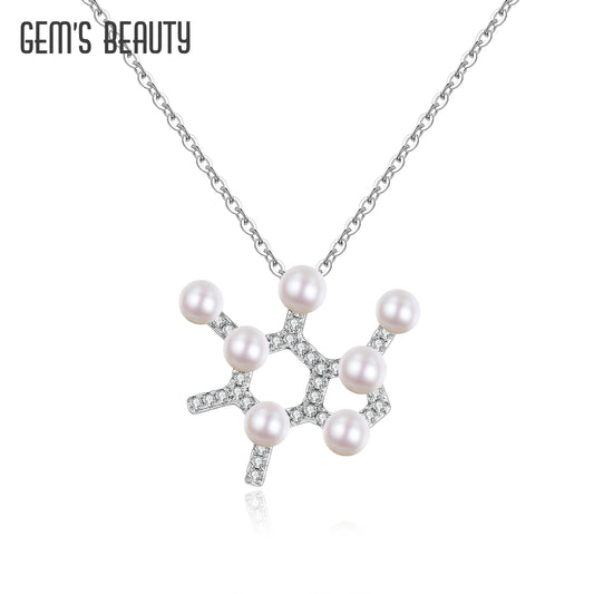 GEM'S BEAUTY Original Design Caffeine Necklace Fresh-water Pearl Birthstone Pendant Necklace in 925 Sterling Silver Gift For Her