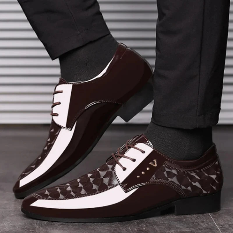 Italian Dress Mens Shoes Men Formal Shoe Black Patent Leather Men Lace Up Point Toe Business Casual Men Wedding Party Office Man