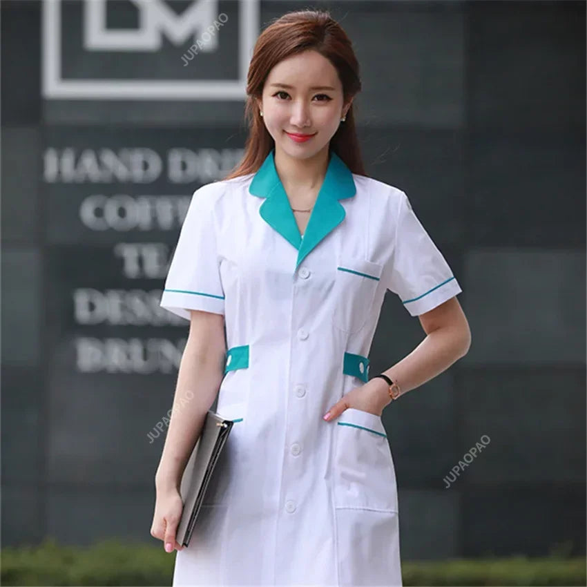 New Women's Lab Coat Fashion Medical Uniforms Long Jacket With Side Belts Short Sleeve/long Sleeve Workwear Pharmacy White Coat