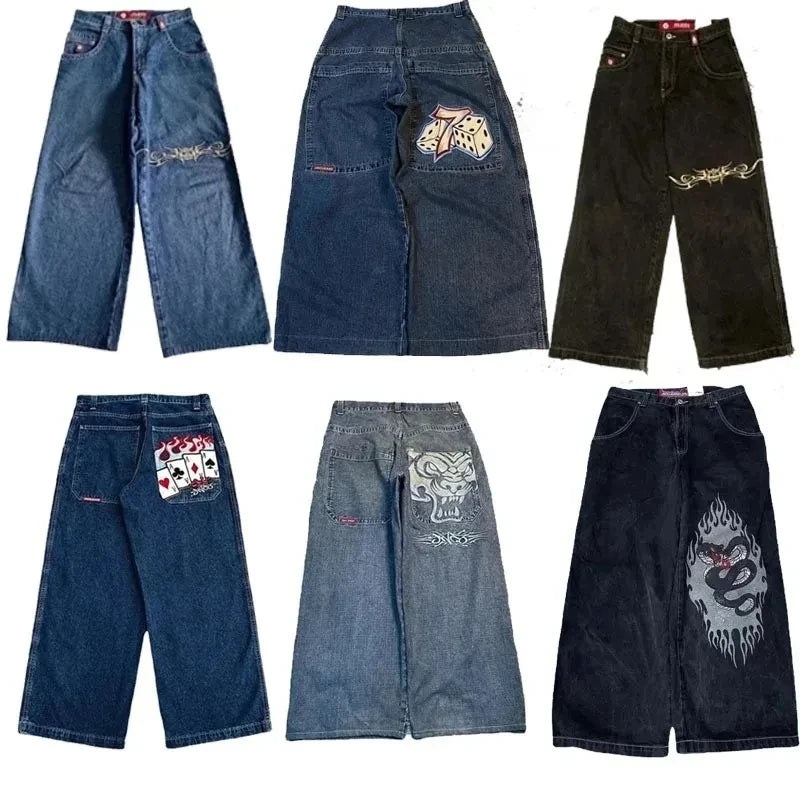 JNCO Y2K Embroidered Baggy Jeans - High Quality Hip Hop Streetwear