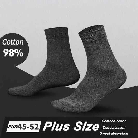 LKWDer Men Socks Solid Color Plus Large Big Size EU 45-52 Long Tube Crew Business Socks 5 Pairs Classic Men Winter Socks