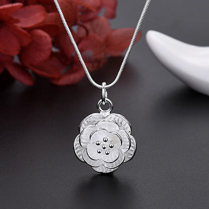 925 Sterling Silver Flower Jewelry Set - Necklace, Earrings, Bangle for Women, Retro Wedding Gift