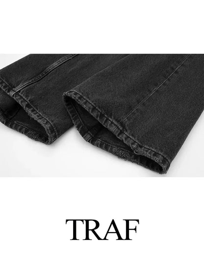 TRAF 2023 Women Fashion Denim Jeans Solid Loose Long Pants Woman With Gradient Versatile Casual Streetwear Mujer Baggy Trousers