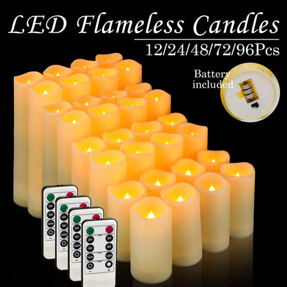 12-96Pcs Flameless LED Candles with Remote | Real Wax Pillar Battery Candles | Wedding & Fireplace Decor | tonyfinger store