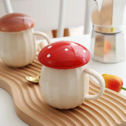 250ml Creative Red Mushroom Mug with Lid | Ceramic Coffee Cup for Household & Office | Cute Drinking Mug | tonyfinger store