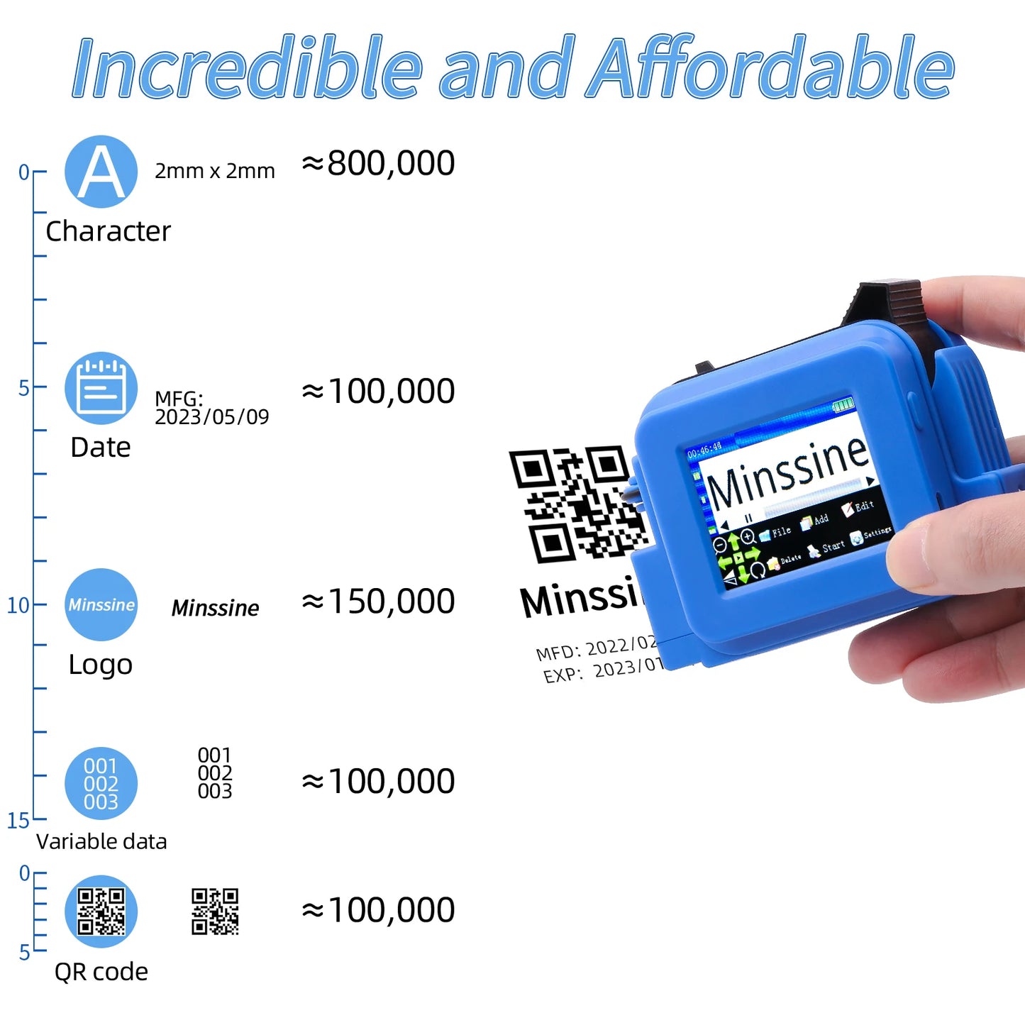 12.7mm Portable Inkjet Printer for QR Codes & Expiry Dates