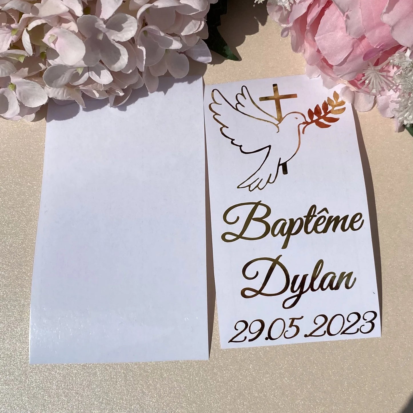 Personalized Gold Cross Dove Baby Baptism Stickers for Pillar Candle Wedding Naming Day Candles Decorations Vinyl decals