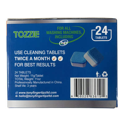 Tozzie Washing Machine Cleaner Tablets (24-Count Box) – Deep-Cleaning and Deodorizing Solution for Front and Top Load Washers, Septic-Safe and Eco-Friendly- {12 Boxes per carton}